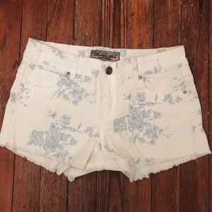White & Blue Floral Shorts